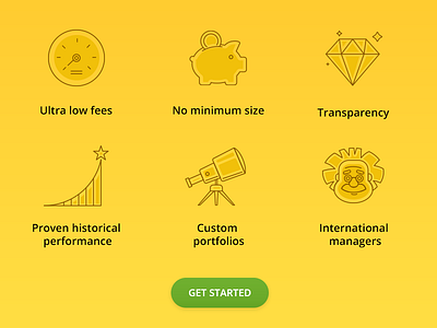 Portfolio icons diamond fees get started icons outline piggy bank portfolio telescope