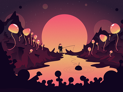 Leave Your Comfort Zone astronaut comfort zone fishing landscape mountains planet space sunset
