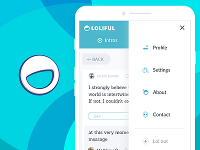 Loliful App Design icons interaction joke logo responsive social turquoise ui ux web app