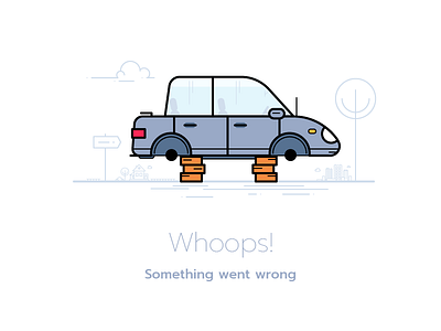Whoops! broken car error illustration message oops outline system wheels whoops