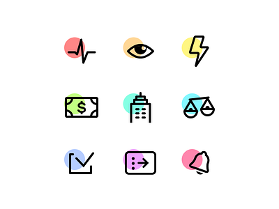 Minimalistic icons bell bill building checkmark eye icons lightning minimal notification outline pulse scales
