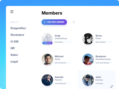 Uelco: Members (HR side) clean app dashboard directory employee hire hr minimal onboarding sleek team member ui ux