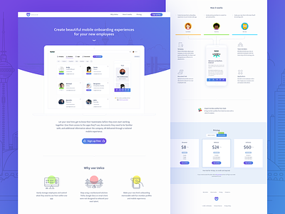 Uelco Landing Page animation app button city company dashboard design gradient hire icons illustration landing page members onboarding team uelco ui website