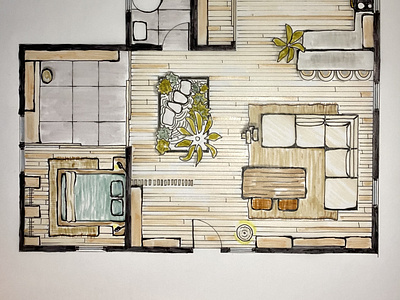 Kenji + Lily Urban Japandi Condo design floor plan illustration interior design japandi rendering