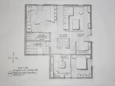 Kenji + Lily Garden Apt Floor Plan design drawing floor plan interior design japandi minimalist sketch