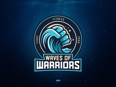Waves of Warriors Logo branding design fitness gym logo muay thai sam clarke design warriors waves yoga