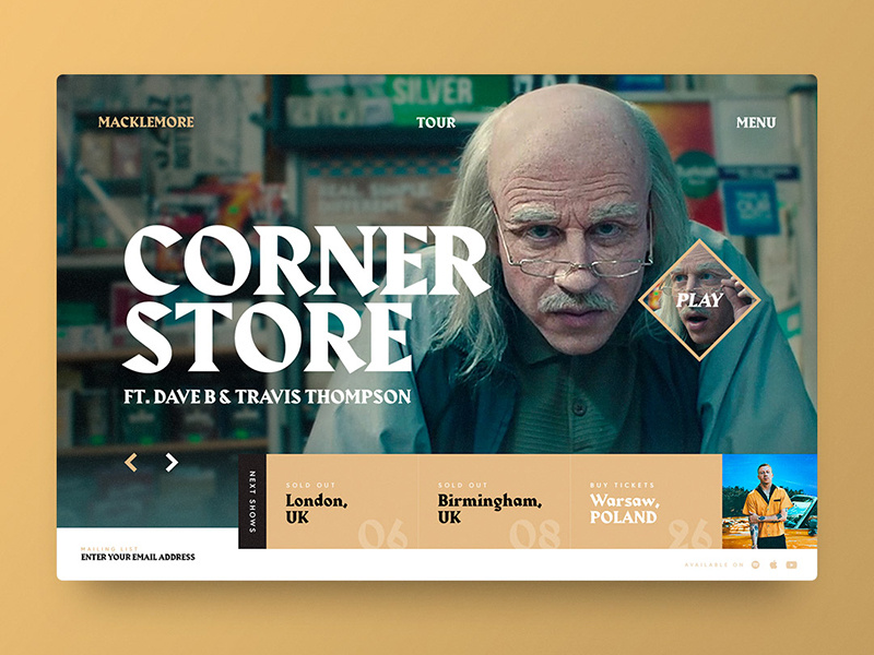 Macklemore Website Concept tour video music cornerstore macklemore web web design design ui digital