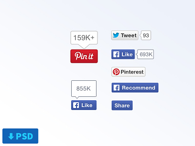 PSD Freebie - Facebook, Twitter & Pinterest buttons