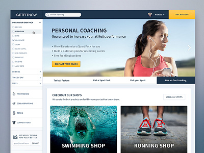 Shop Homepage blue coaching e commerce ecommerce fit fitness shop sidebar training webshop yellow