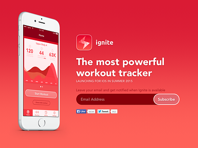 Ignite App prelaunch page bodybuilding exercise fitness ios iphone pre launch prelaunch routine teaser tracker workout