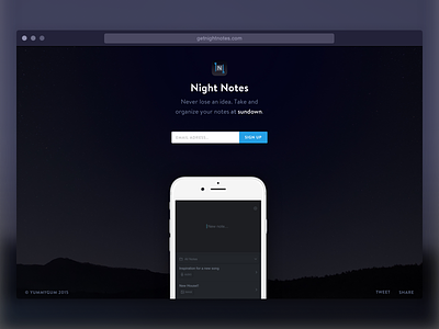 Night Notes Pre-launch page