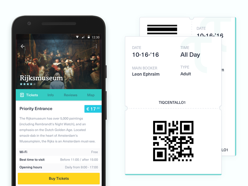 Tiqets Android app qr code qr barcode museum token mobile app tickets ticket tiqets android
