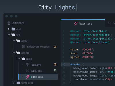 City Lights UI Theme atom code dark interface dark ui dev development editor javascript js php sublime sublime text