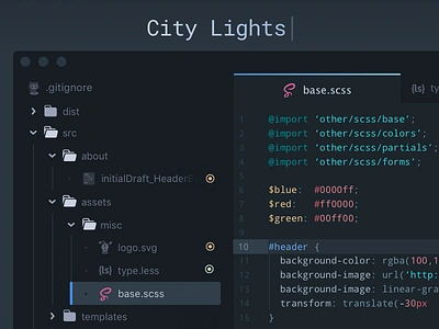 City Lights UI Theme atom code dark interface dark ui dev development editor javascript js php sublime sublime text