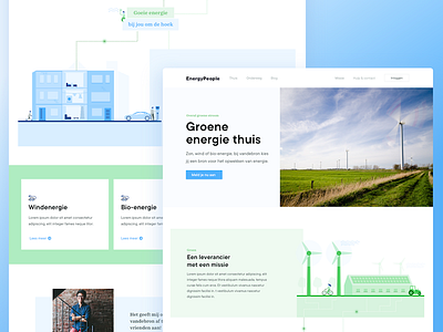 Green Energy website cards electricity energy green header homepage illustrations webpage website wind windmill