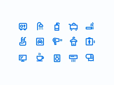 Hotel amenity icons amenities amenity elevator facilities facility hair dryer hotel hotel room icon icon set iconography icons laundry parking room service shower