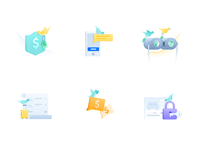 Spot illustrations for hotel booking platform FindHotel alert artwork bird birds booking findhotel hotel illustration illustrations notification theme travel