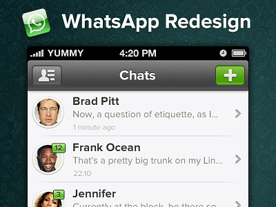WhatsApp iPhone Redesign clean concept green ios iphone navbar redesign retina whatsapp