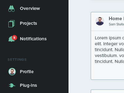 Sidebar Menu app icons notifications overview plug ins profile projects website