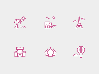 Wedding places clean icon set icons outline pink travel wedding