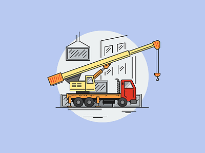 Truck crane car crane day2icon flat flat icon illustration illustrator line art outline truck vector