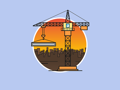 Tower crane crane day2icon flat flat icon illustration illustrator line art outline skyline sunset tower vector