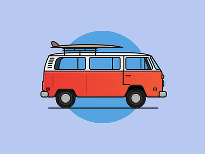 Oldschool VW minibus car day2icon flat flat icon illustration illustrator line art minibus old outline vector vw