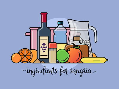 Ingredients for sangria day2icon drink flat flat icon illustration illustrator line art outline sangria spain vector