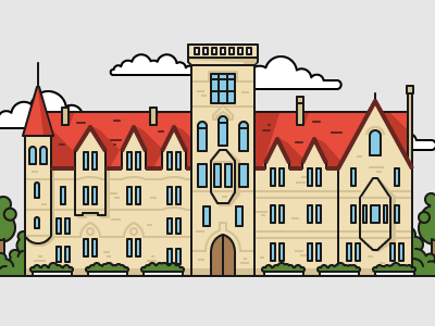 British style university №1 art building color education flat house illustration illustrator outline university