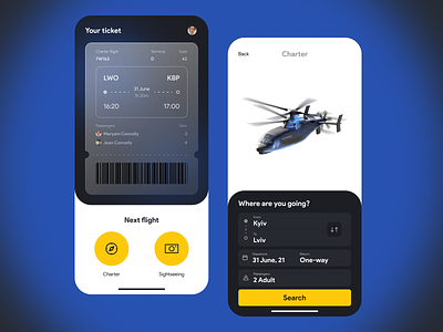 Helicopter charters charter clean concept flight helicopter mobile ticket ui