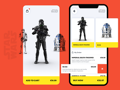 Star Wars cart clean design e-comerce mobile app r2-d2 shop star wars ui