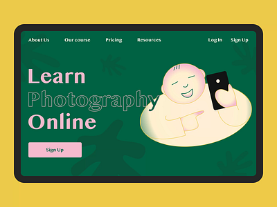 Learn Photography Online animation boy clean concept courses green illustration landing landing page typography ui yellow