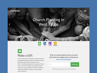 Pioneers Redesign homepage layout web design