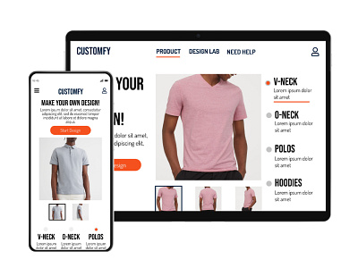 Customfy Custom Print T-Shirt Web design interface landing page responsive website study case ui web website