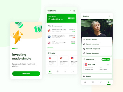 Investment platform dashboard design financial investment mobile settings splashscreen stocks ui ux
