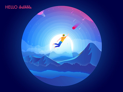 Hello Dribbble! debut design digital art dream dribbble ball fantasy human illustration meteoroid planet shot space world