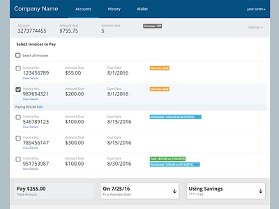 Invoices to pay account invoices minimal payment ui ux web app