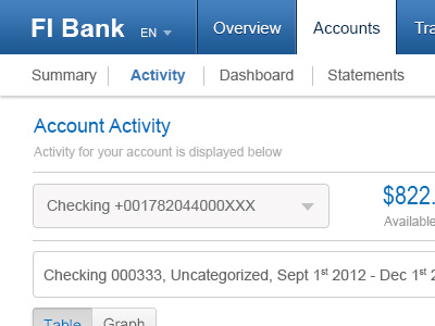 Account Activity bank blue financial tabs white