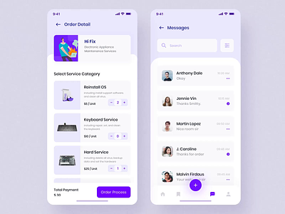 Hi - Social Service App UI KIT II after effects animation chat design illustration mobile motion motion design orders service app ui ui8 ux