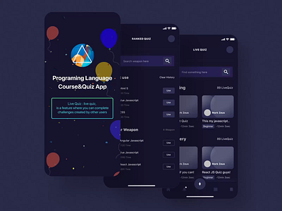 Programing Language Course&Quiz App III after effects animation design illustration motion motion design motiongraphics ui ui8 ux wireframes
