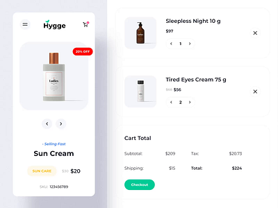 Hygge - eCommerce IV after effects animation cart cosmetics mobile motion motion design ui ui8 ux
