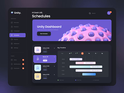 Unity Dashboard Kit - Schedules after-effects animation design motion motion-design motiongraphics ui ui8 ux