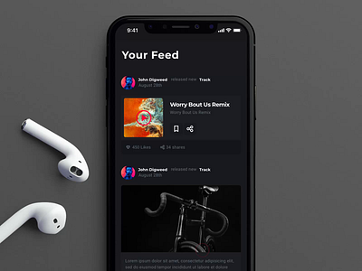 Your Feed in the Music App after effects animation design feed illustration iphone mobile motion motion design motiongraphics music app ui ui8 urban ux