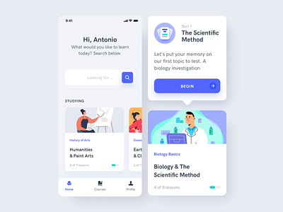 Estudio Mobile App UI Kit I after effects animation biology education educational iphone kit learning motion motion design online courses tests ui ui8 ux