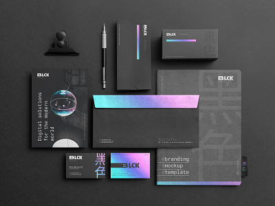 Blck Branding Mockup black brand branding branding mockup dark download holographic identity letterhead logo mock up mock up mockup mockupcloud presentation psd showcase stationery template typography