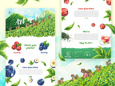 Kritea - Organic Tea blueberry cafe chai coffee cranberry digital art food health illustration landing page natural organic tea tea tea garden watercolor web web design