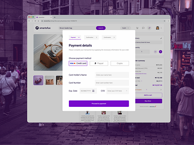 An web-based e-commerce check out (payment stage)
