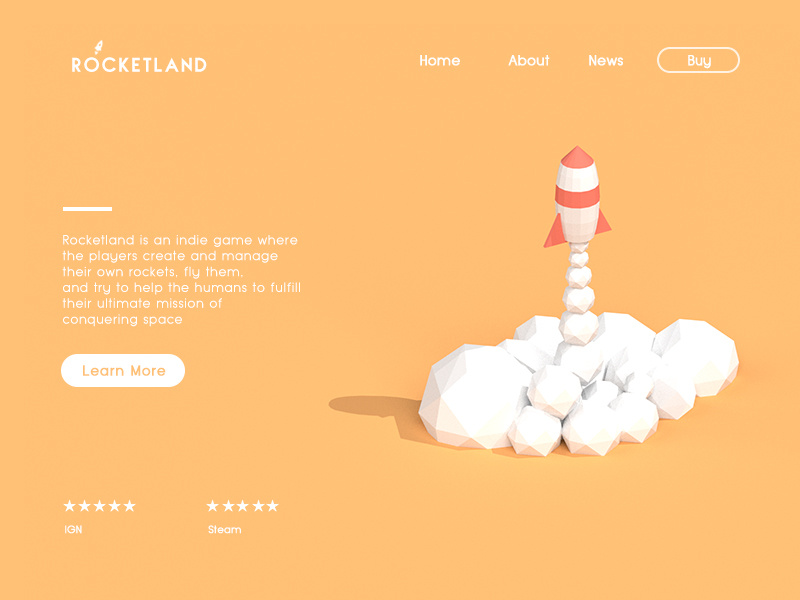 Landing Page - Rocketland 3d low poly rocket clean minimal interface ux ui website landing page 003 dailyui