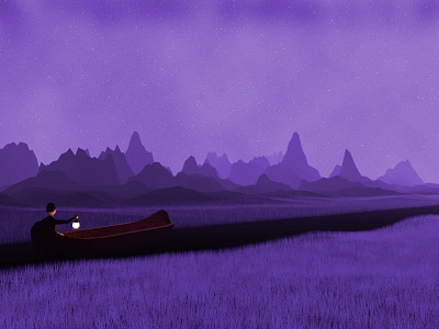 Boat on a River 3d boat dark illustration landscape lantern low poly mist mountains render river tree