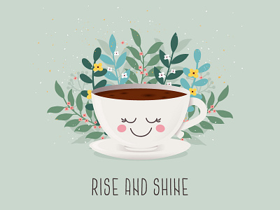 Rise and Shine coffee cup cute design flat flat design floral design flower illustration rise and shine smiling vector